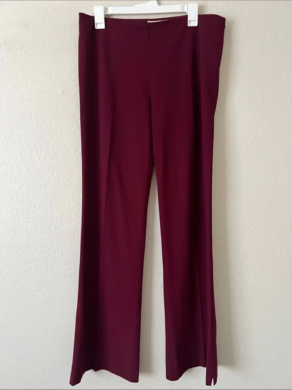 EUC TRINA TURK High-Waist Split Hem Flare Trousers Side Zip Burgundy Size 12